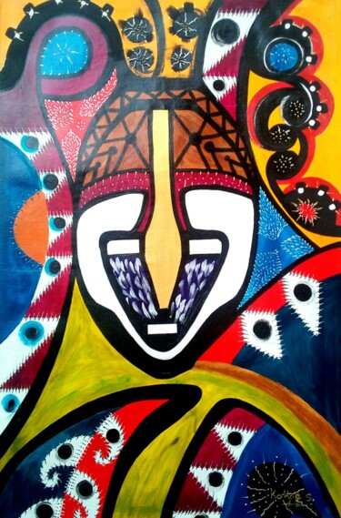 Картина под названием "Le Regard d'Afrique…" - Kokou Senavon, Подлинное произведение искусства, Акрил Установлен на Деревянн…