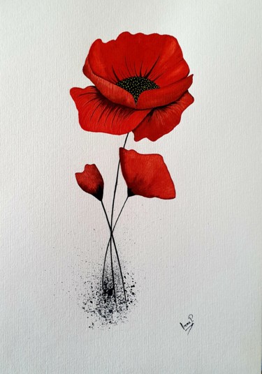 Painting titled "amapolas acuarela" by Irene Pestana Eliche, Original Artwork, Watercolor