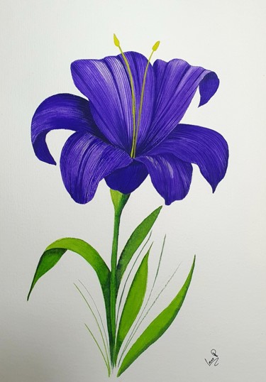 Painting titled "flor violeta" by Irene Pestana Eliche, Original Artwork, Watercolor
