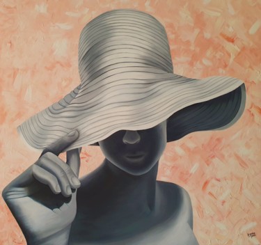 Painting titled "mujer con sombrero" by Irene Pestana Eliche, Original Artwork, Oil