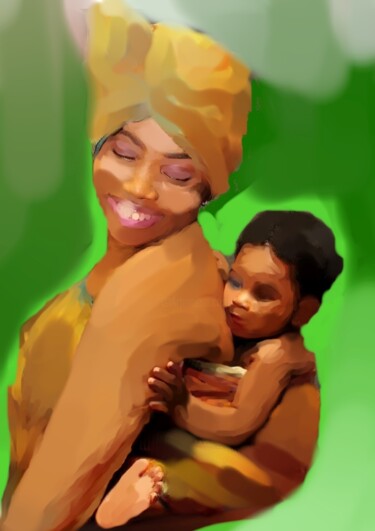 Arte digital titulada "Mother and child" por Kola Olatayo Opakunle, Obra de arte original, Trabajo Digital 2D