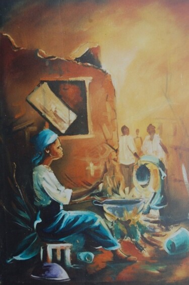 Ζωγραφική με τίτλο "Night Market" από Kola Olatayo Opakunle, Αυθεντικά έργα τέχνης, Λάδι