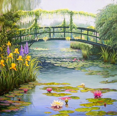 Pintura intitulada "Monet Bridge (my ve…" por Kolbart, Obras de arte originais, Óleo