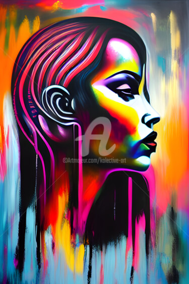 Painting titled "A girl named Violet" by Kolective Art, Original Artwork, Acrylic