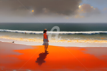 Картина под названием "Girl on the beach" - Kolective Art, Подлинное произведение искусства, Акрил