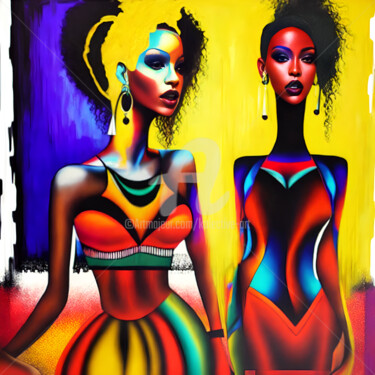 Malerei mit dem Titel "Party girls" von Kolective Art, Original-Kunstwerk, Acryl