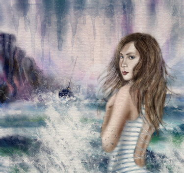 Digital Arts titled "The girl at the sea" by Alla, Original Artwork, Collages