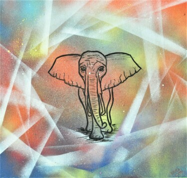 Painting titled "Éléphant #ArtistSup…" by Kolir, Original Artwork, Spray paint