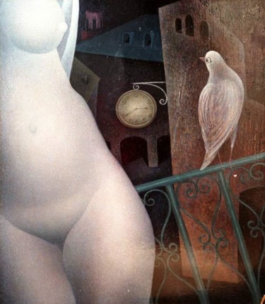 Painting titled "Night bird" by Kolomenkov Alexander, Original Artwork