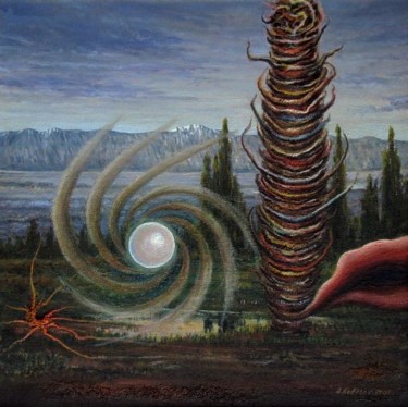 Painting titled "Silver fog." by Alexsander Koltsov, Original Artwork, Oil