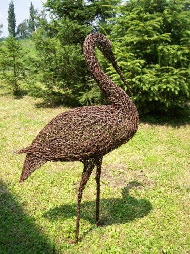 Sculpture titled "Bird in the garden" by Komaromi Laszlo, Original Artwork, Metals