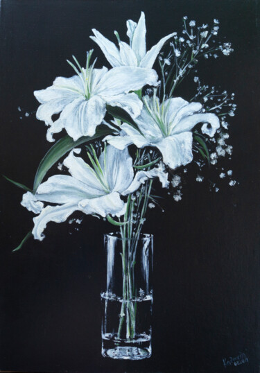 Картина под названием "Белые лилии" - Nadezhda Knyazeva, Подлинное произведение искусства, Масло