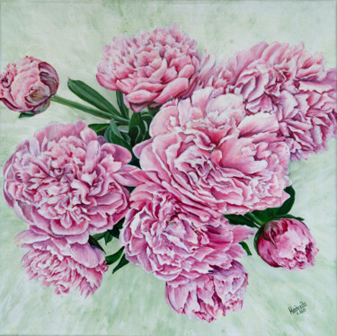 Картина под названием "Розовые пионы" - Nadezhda Knyazeva, Подлинное произведение искусства, Масло