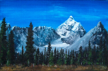 Картина под названием "Горы за лесом (гора)" - Nadezhda Knyazeva, Подлинное произведение искусства, Масло