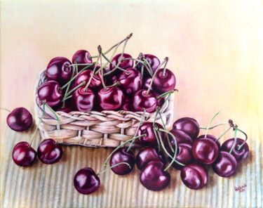 Картина под названием "Вишня (вишня в корз…" - Nadezhda Knyazeva, Подлинное произведение искусства, Масло