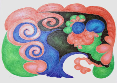 Рисунок под названием "Peach orchard" - Konchedras, Подлинное произведение искусства, Пастель Установлен на Деревянная рама…