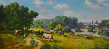 Painting titled "Полдень на лугу" by Anton Kondakov, Original Artwork, Oil