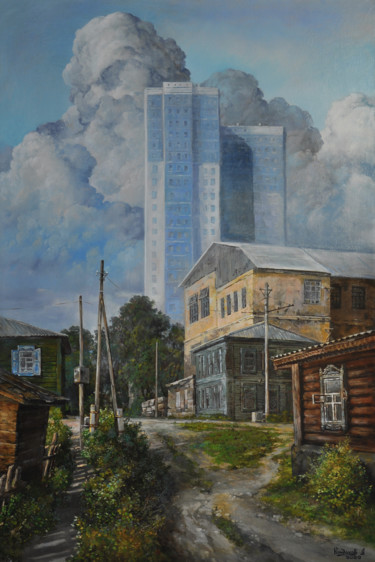 Peinture intitulée "По течению Барнаула" par Anton Kondakov, Œuvre d'art originale, Huile