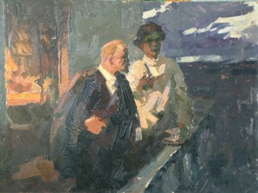 Peinture intitulée "Lenin and Gorky" par Boris Kondrashin, Œuvre d'art originale, Huile