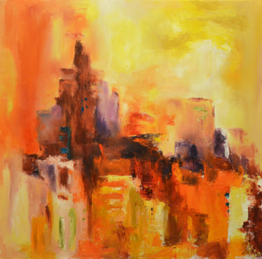 Schilderij getiteld "City" door Zhanna Kondratenko, Origineel Kunstwerk, Olie