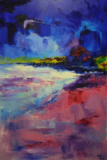 Painting titled "Coast. Night" by Zhanna Kondratenko, Original Artwork, Oil