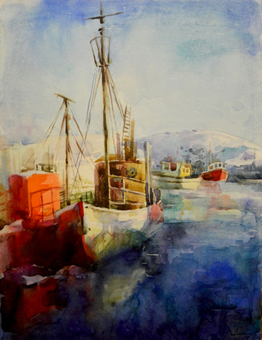 Painting titled "Greenland" by Zhanna Kondratenko, Original Artwork, Watercolor Mounted on Other rigid panel