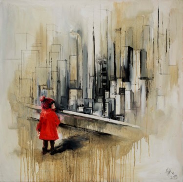 Painting titled "Red coat" by Zhanna Kondratenko, Original Artwork, Oil