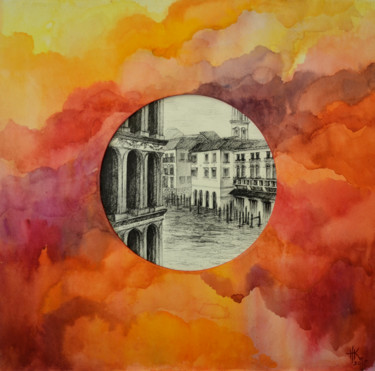 Schilderij getiteld "Venetian sunset" door Zhanna Kondratenko, Origineel Kunstwerk, Inkt