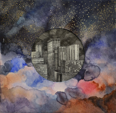 "Night sky" başlıklı Tablo Zhanna Kondratenko tarafından, Orijinal sanat, Mürekkep