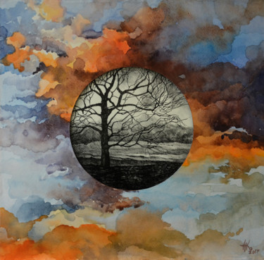 Peinture intitulée "Tune of autumn" par Zhanna Kondratenko, Œuvre d'art originale, Encre