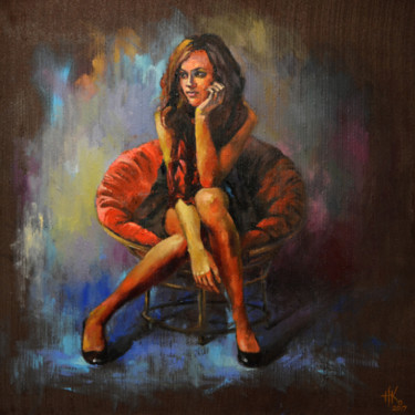 Painting titled "In the brown room" by Zhanna Kondratenko, Original Artwork, Oil