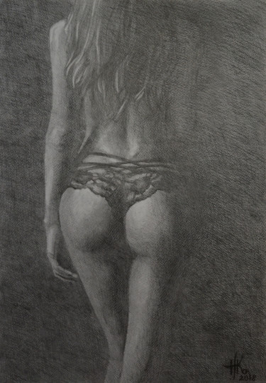 Desenho intitulada "Body. Study #0093" por Zhanna Kondratenko, Obras de arte originais, Carvão