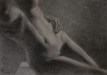 Desenho intitulada "Body. Study #0094" por Zhanna Kondratenko, Obras de arte originais, Carvão