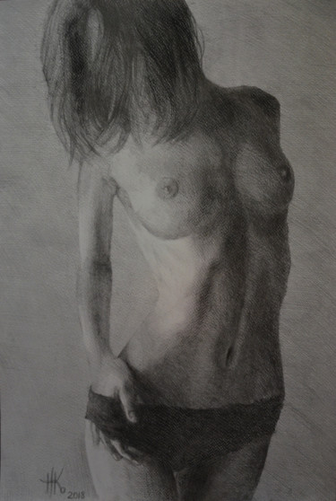 Dibujo titulada "Body. Study #0095" por Zhanna Kondratenko, Obra de arte original, Carbón