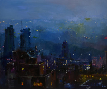 Ζωγραφική με τίτλο "Evening lights" από Zhanna Kondratenko, Αυθεντικά έργα τέχνης, Λάδι