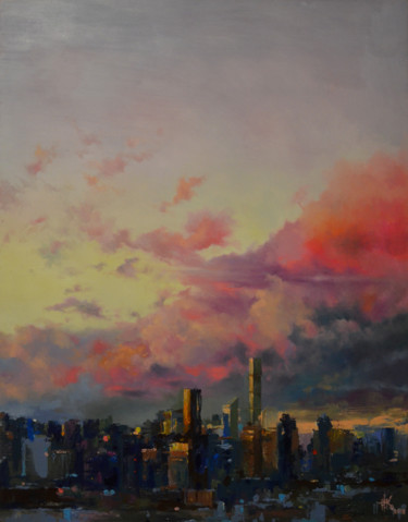 Peinture intitulée "Pink Sunset" par Zhanna Kondratenko, Œuvre d'art originale, Huile