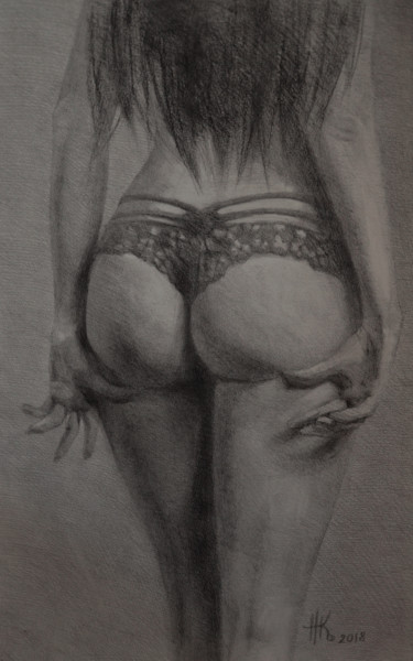 Zeichnungen mit dem Titel "Body. Study #0097" von Zhanna Kondratenko, Original-Kunstwerk, Kohle