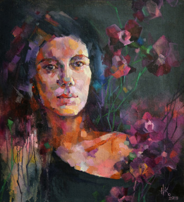 Painting titled "Wild Orchid" by Zhanna Kondratenko, Original Artwork, Oil Mounted on Wood Stretcher frame