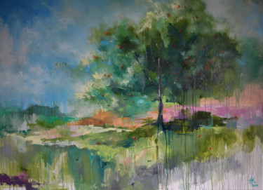Painting titled "Summertime" by Zhanna Kondratenko, Original Artwork, Oil Mounted on Wood Stretcher frame