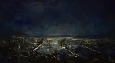 Картина под названием "Night flight" - Zhanna Kondratenko, Подлинное произведение искусства, Масло Установлен на Деревянная…