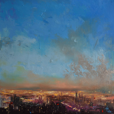 Painting titled "6.30 a.m." by Zhanna Kondratenko, Original Artwork, Oil Mounted on Wood Stretcher frame