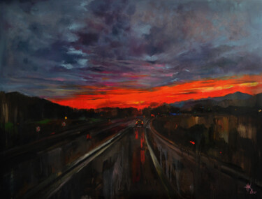 Painting titled "Going Home" by Zhanna Kondratenko, Original Artwork, Oil Mounted on Wood Stretcher frame