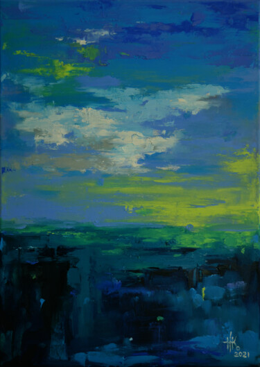 Painting titled "Lagoon" by Zhanna Kondratenko, Original Artwork, Oil Mounted on Wood Stretcher frame
