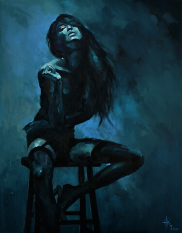 Painting titled "Tease" by Zhanna Kondratenko, Original Artwork, Oil Mounted on Wood Stretcher frame