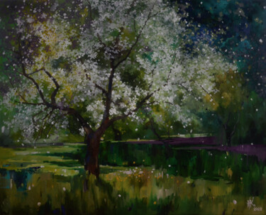 Painting titled "Blossoming. Spring" by Zhanna Kondratenko, Original Artwork, Oil Mounted on Wood Stretcher frame
