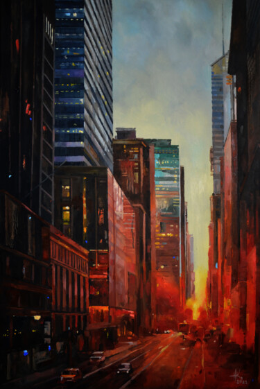 Painting titled "Evening Steals the…" by Zhanna Kondratenko, Original Artwork, Oil Mounted on Wood Stretcher frame