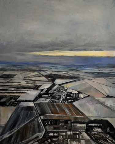 Painting titled "Snowy Fields" by Zhanna Kondratenko, Original Artwork, Oil Mounted on Wood Stretcher frame