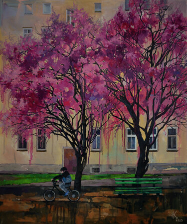 "Blossoming. Cyclist" başlıklı Tablo Zhanna Kondratenko tarafından, Orijinal sanat, Petrol Ahşap Sedye çerçevesi üzerine mon…