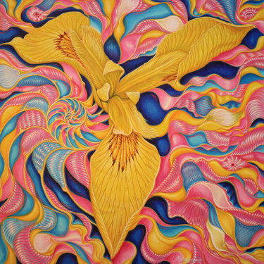 绘画 标题为“Flowering of Yellow…” 由Kong Ho, 原创艺术品, 丙烯 安装在木质担架架上