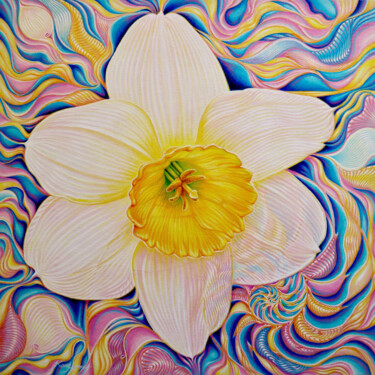 Painting titled "Glowing Daffodil Co…" by Kong Ho, Original Artwork, Acrylic Mounted on Wood Stretcher frame
